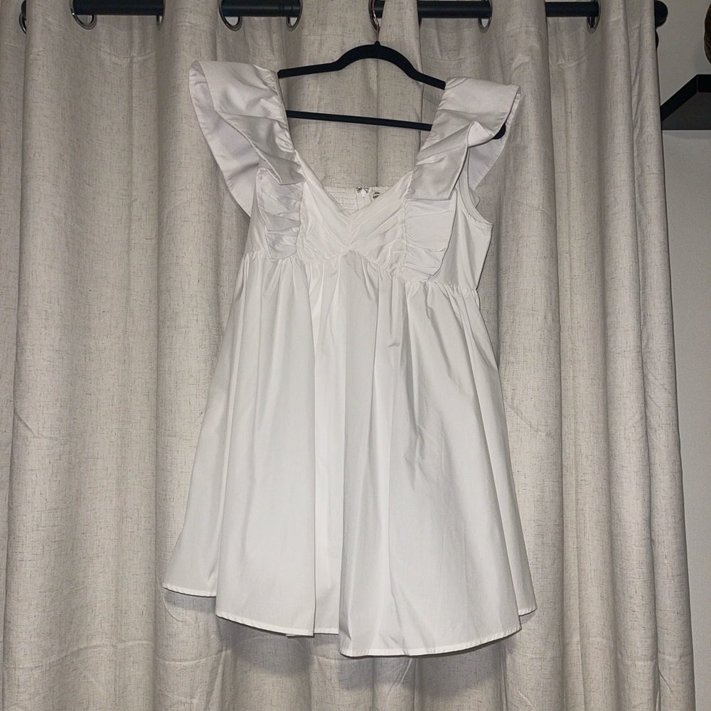 White Ruffle Sleeve Dress